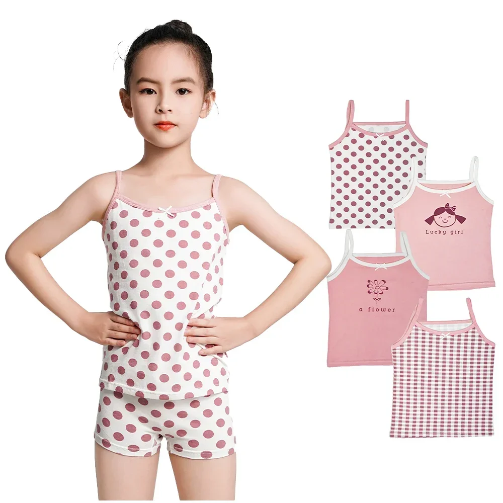 2024 New Kids Girl Summer Tank Top Pink Cute Cotton Sleeveless T-shirt  Children\'s Underwears Lingerie for Girls Aged 3-8 Years