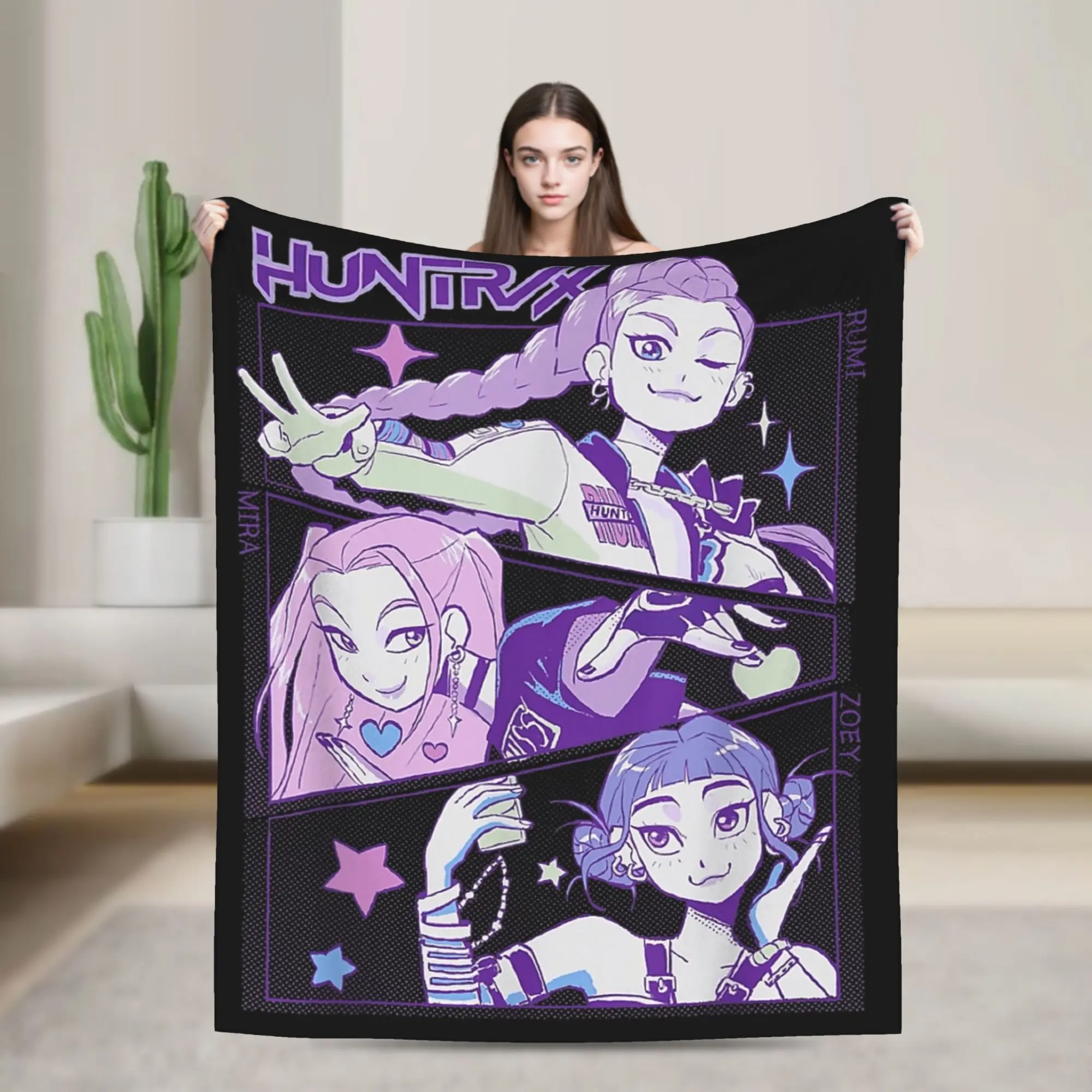 

Huntrix Girls Mira Rumi and Zoey Kpop Demon Hunter Plush Blanket Girl Flannel Throw Blanket For Bedroom Soft Warm Bedspread Gift