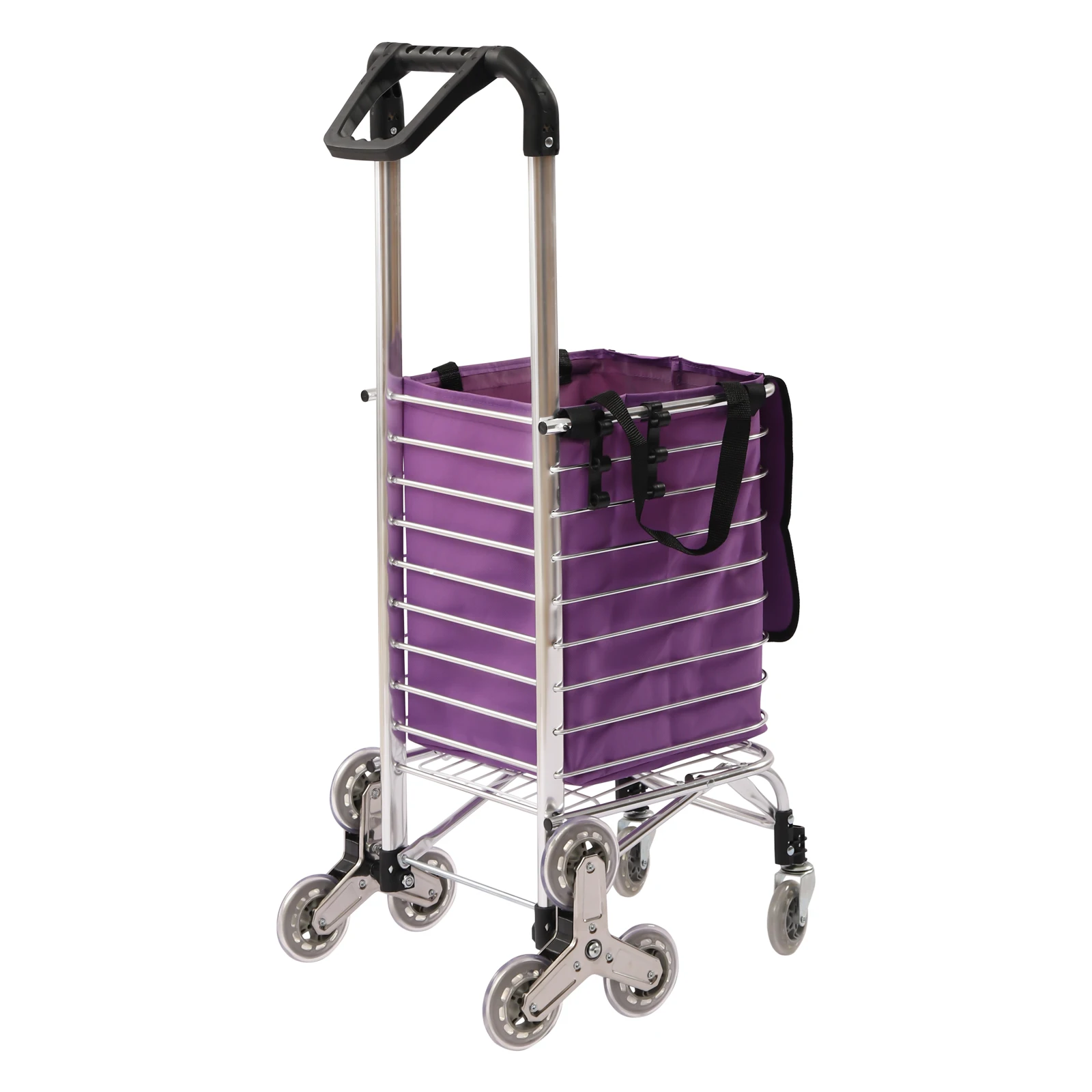 Grocery Cart Folding Portable Shopping Aluminum Alloy Lightweight Step Climbing Trolley with Telescopic Rod for Storing Purple