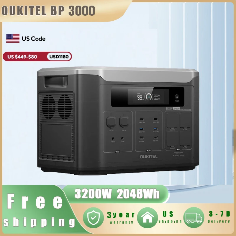 Oukitel BP3000 3200W Portable Power Station | 2048Wh Expandable to 16kWh, 1800W Fast Charge, Home & Outdoor Backup Battery