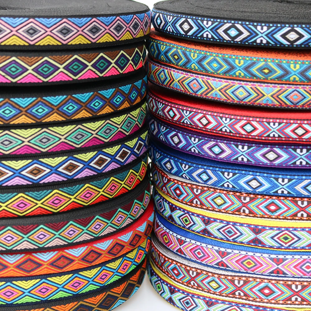 5 Yards 0.78 Inch 20MM 18MM Geometric Styles Woven Jacquard Embroidered Ribbons DIY Apparel Wrapping Trim Sewing Accessories 50Y