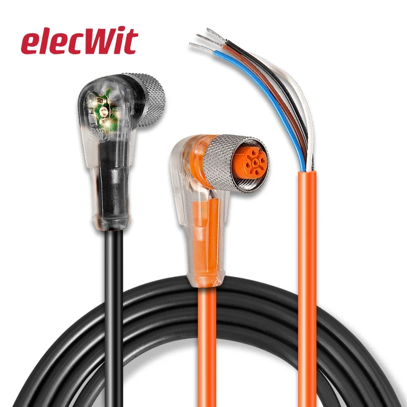 M12 elbow pnp/npn waterproof aviation plug proximity switch photoelectric connection wire 3/4/5 core with indicator light