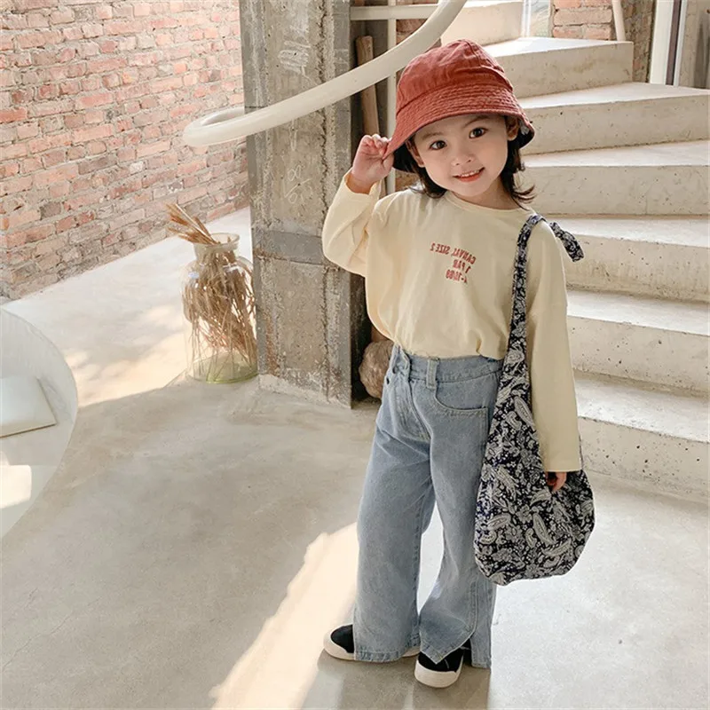 2-8T Jeans for Girls Toddler Kid Clothes Split Denim Pants Elegant Fashion Streetwear Infant Childrens Trousers Outfit