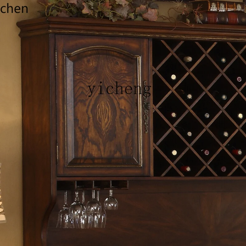 solid wood four-door wine cabinet American marble bar counter wine cabinet living room old dining side cabinet