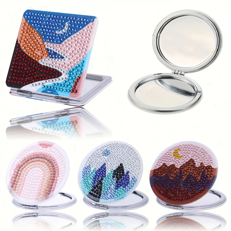 

1, карманное зеркало для макияжа с пейзажным узором «сделай сам», набор художественных зеркал с бриллиантами из искусственной кожи, подходит для путешествий