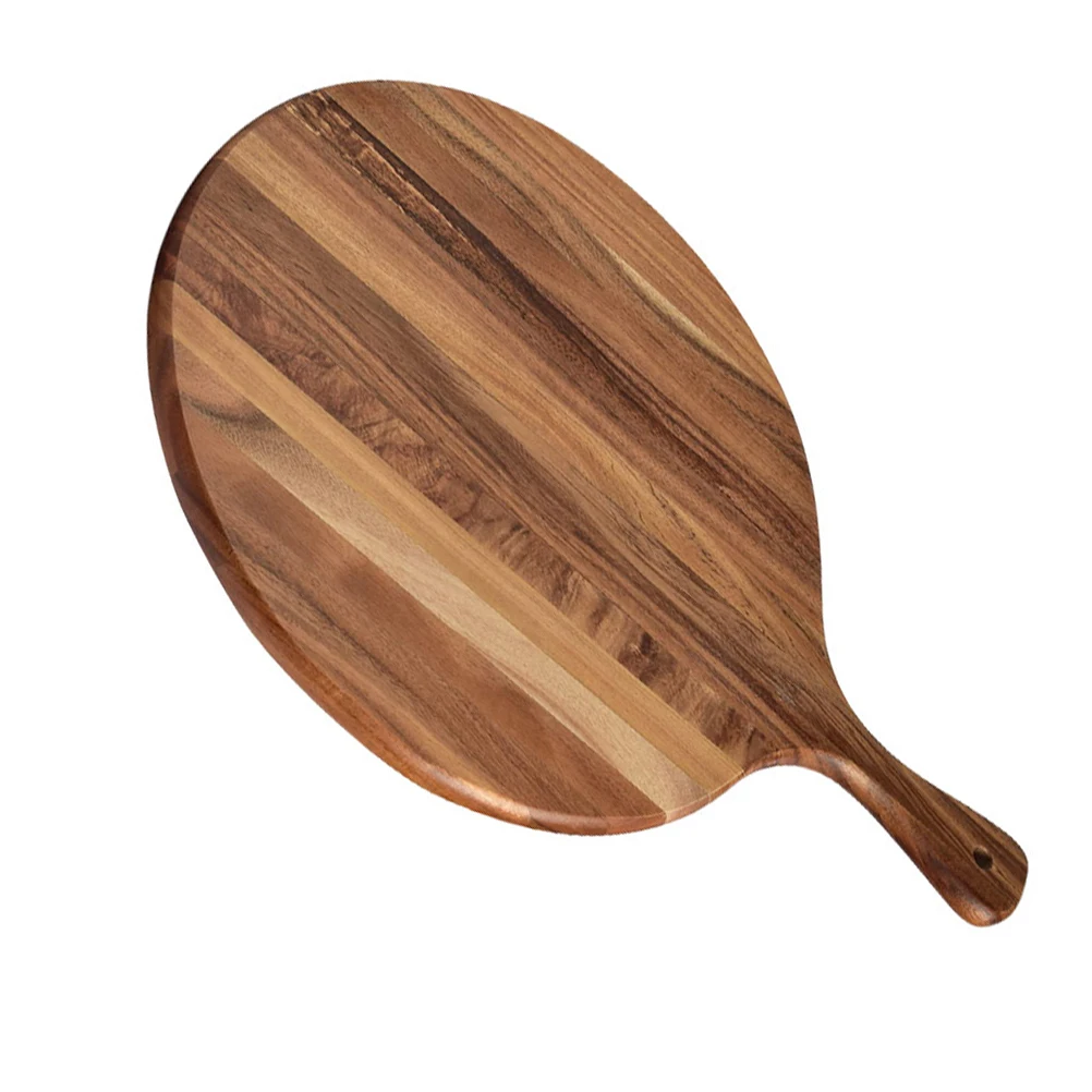 

Round Cutting Wood Charcuterie Pizza Tray Restaurant Dessert Food Serving With Handle Smooth Wooden Practical Fruit Board Round