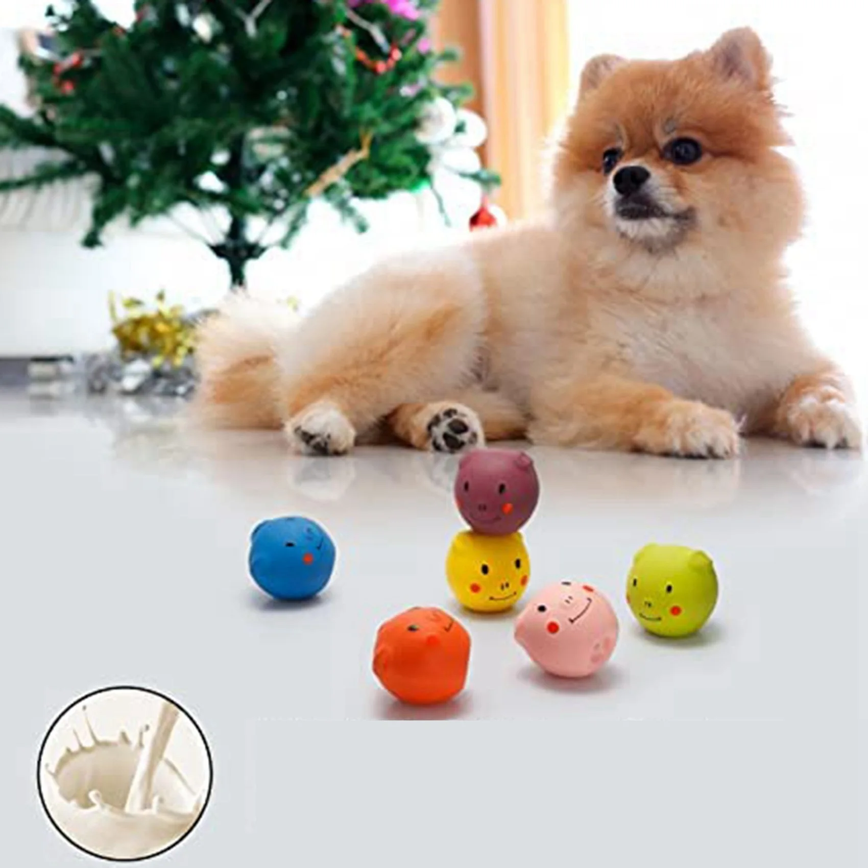 Squeaky Dog Toys -Cute Funny Pigge Latex Dog Balls for Small Puppy and Medium Pets Dogs (6