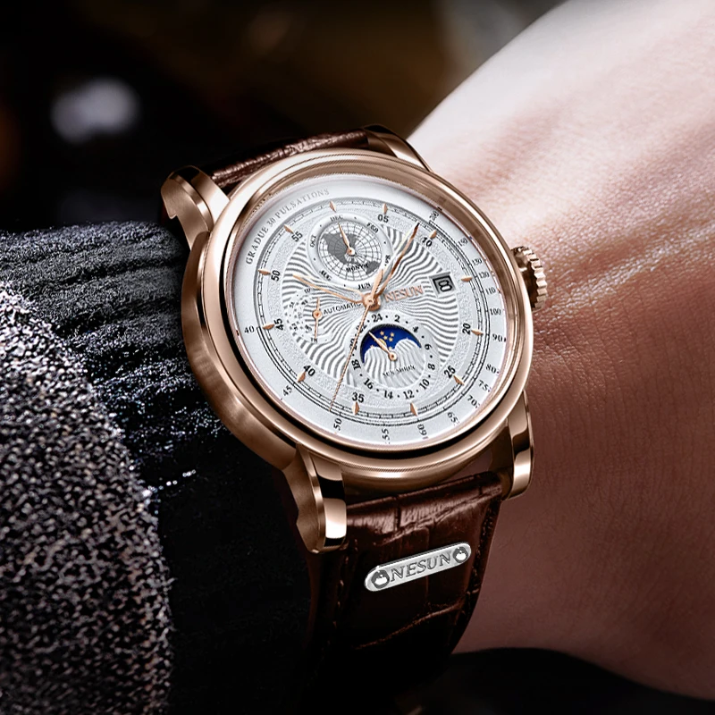 NESUN automatic mechanical watch for men, multi-functional mechanical watch, skeleton men's watch, gentleman's wristwatch