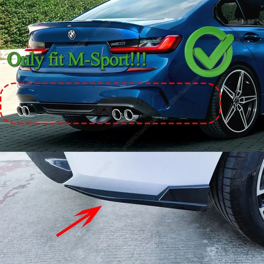 For BMW 3 Series G20 G28 318i 320i 330i M-Sport 2019-2024 Rear Bumper Splitter Side Spoiler Canards Apron Cover Sticker Black