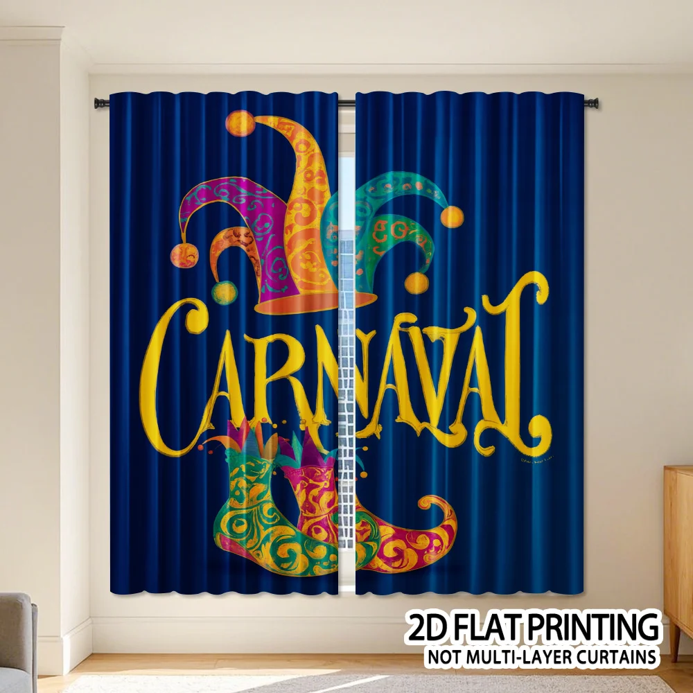 Colorful Carnival Curtain, Festive Jester Hat Print Drape, Mardi Gras Party Window Treatment for Living Room Bedroom Home Decor