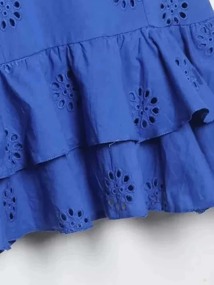 TRZA Women Fashion With Ruffled Cutwork Embroidery Mini Dress Vintage Backless Elastic Thin Straps Female Dresses Vestidos image 4