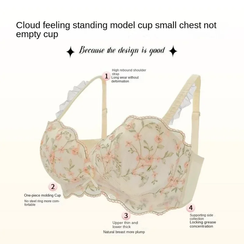 Small Breasts Gathered Women\'s Underwear Flat Chest Collection Side Breast Anti-sagging No Steel Ring Embossed Women\'s Bra