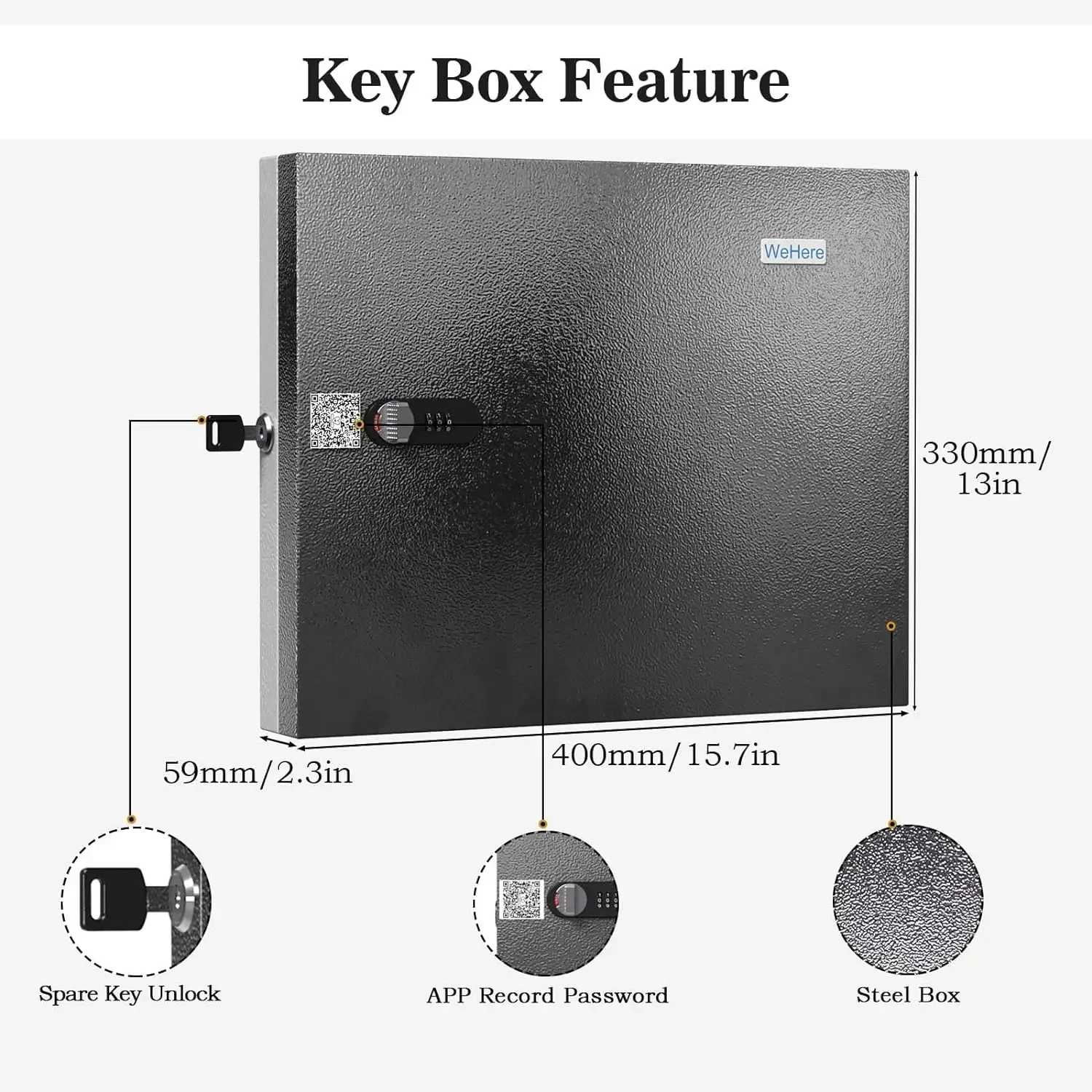 WeHere Key Safe Box Wall Mounted (48 Keys), Roller Mechanical Password Lock,key Cabinet with Combination Lock and 48 Key Labels