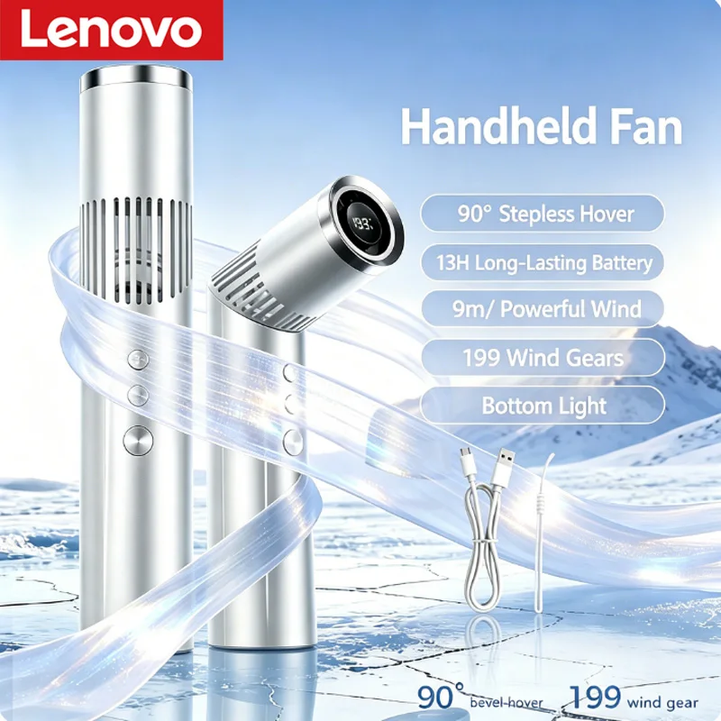 Lenovo New Handheld Fan High-Speed Desktop Mini Digital Display Lipstick-Sized Portable Fan with Flashlight Variable Type