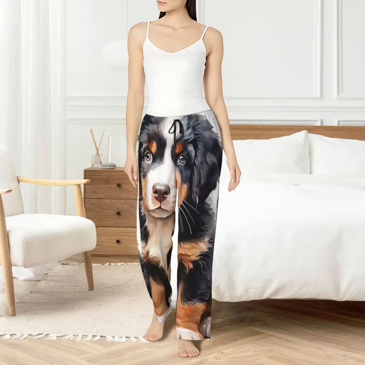 Custom Bernese Mountain Dog Animal Women Pajama Pants Lounge Sleep Sleepwear Bottoms with Pockets - view 4