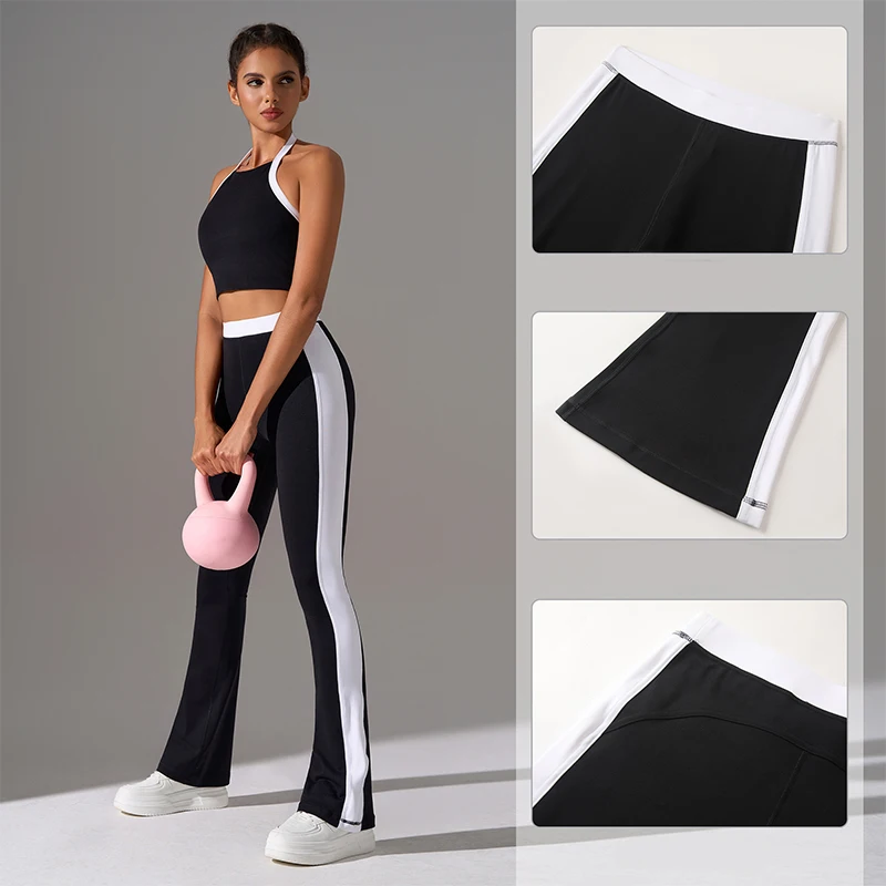 مجموعة اللياقة البدنية الرياضية النسائية حمالة صدر رسن ممتصة للصدمات عالية الخصر لرفع الورك والتخسيس واليوجا سراويل واسعة قليلاً #3