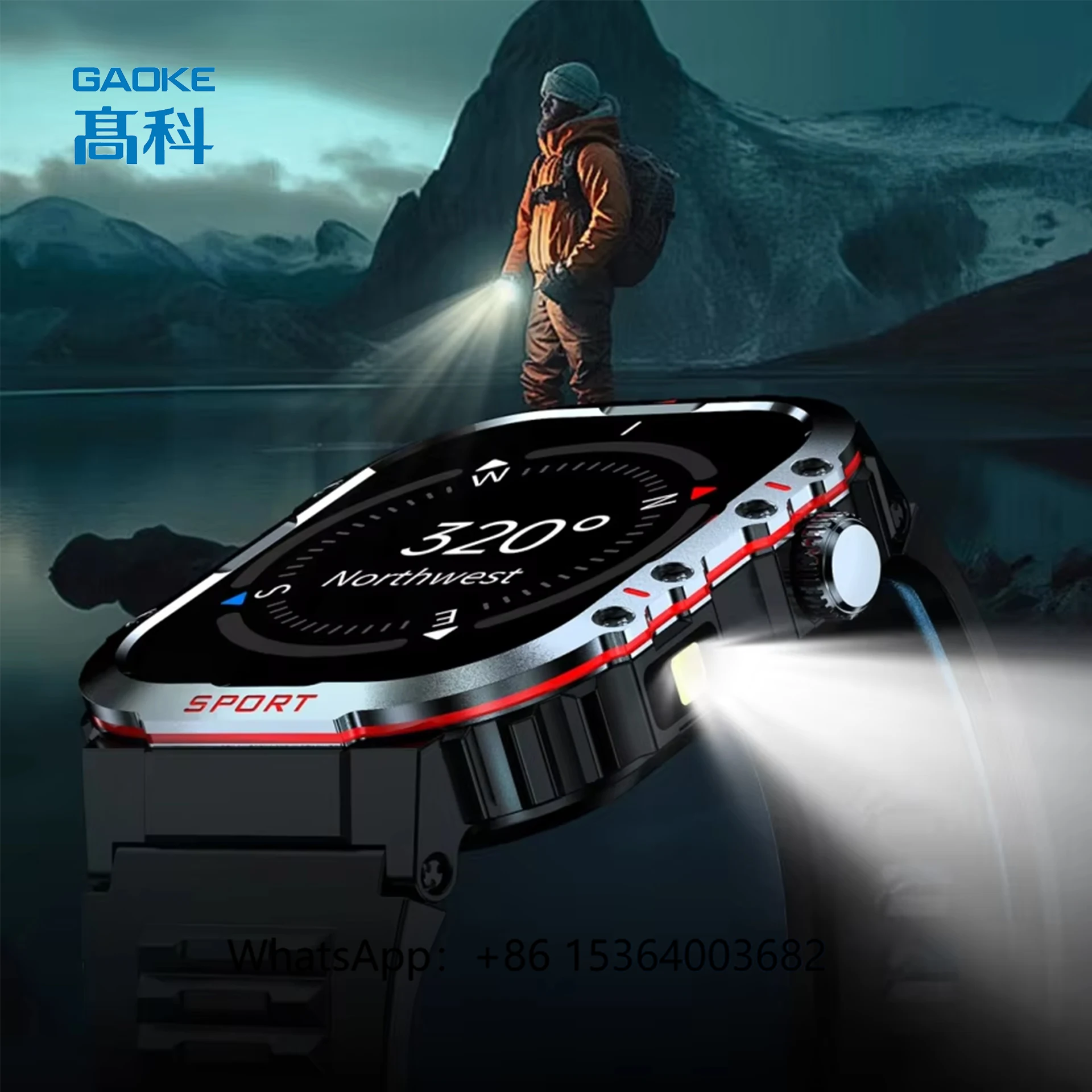 

TJXL- 2024 New High Quality Smart Watch H08 Flashlight Compass Fitness Tracker 1ATM Waterproof Outdoor Sport Watches for Me