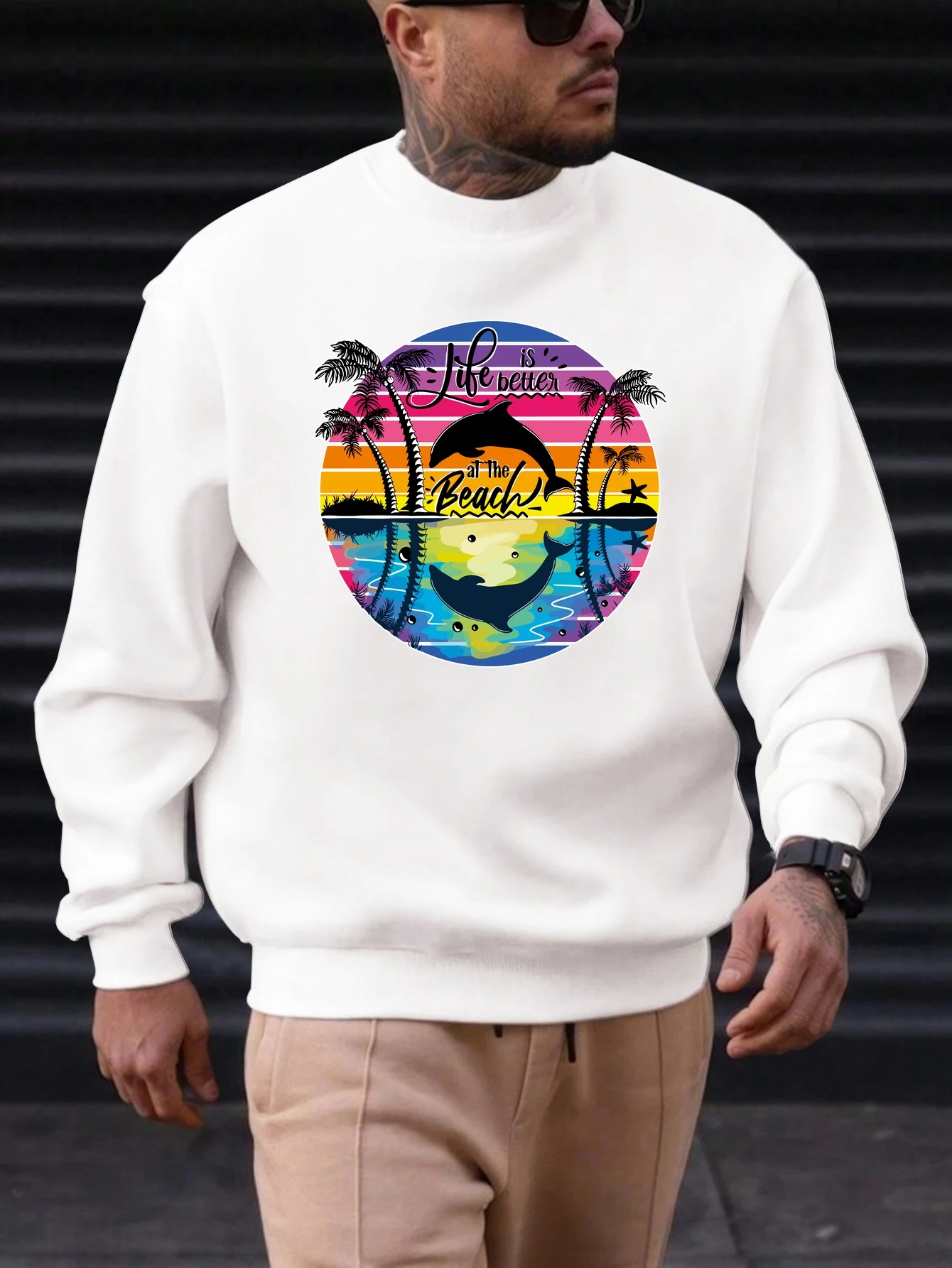 

2025 New Sweatshirt For Men's Dolphin Jump Pattern Printing Cotton Round Neck Fashion Casual High Quality Daily Top Clothing