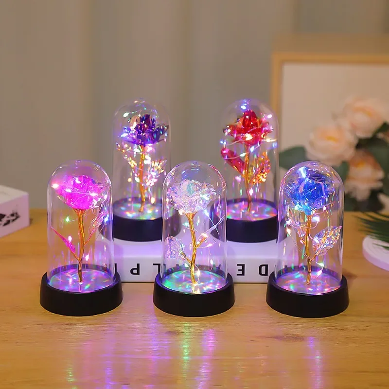 New LED Enchanted Galaxy Rose Eternal Beauty Rose With Fairy Lights in Dome for Valentine's Day Wedding Party Mother's Day