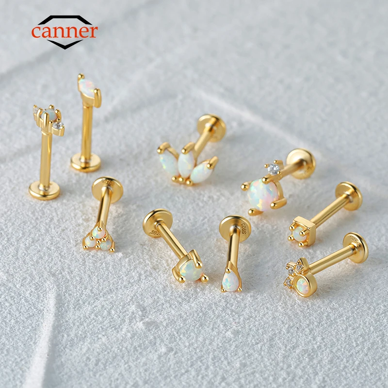 CANNER 1PC 925 Sterling Silver wykwintna korona Opal kolczyk do piercingu dla kobiet kolczyki do uszu kolczyk na chrząstkę biżuteria do ciała prezent