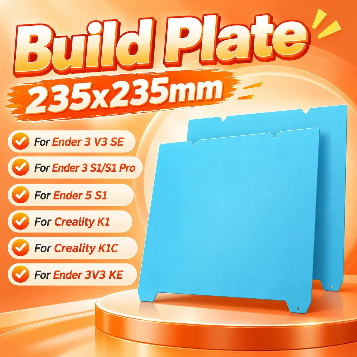 235×235mm Glacier Cold Plate Magnetic Steel Sheet Build Bed Replacement for Creality K1 K1C, Ender 3 V3 SE V3 KE Ender 3 S1