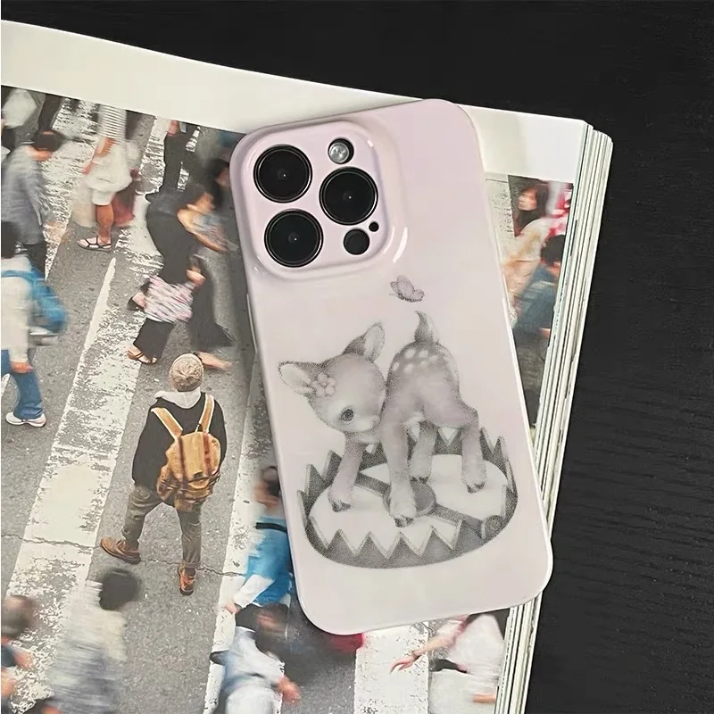 Ins Korean Cute Pink Spotted Deer Case for IPHONE 17 16 ProMax 15 14 Plus 13 12 MINI 11 PRO 16Plus XR XS MAX Acrylic Phone Cover - Image 3