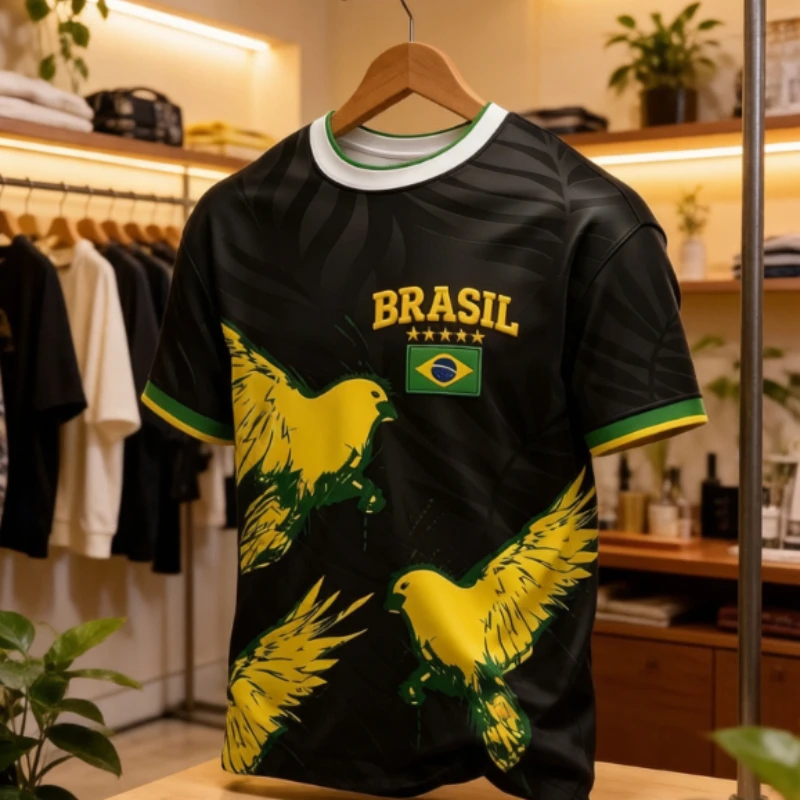 Brazilian Christ The Redeemer Pattern Family Matching Football Suit Short Sleeved T-shirt Team Casual Fan Suit Football T-shirt