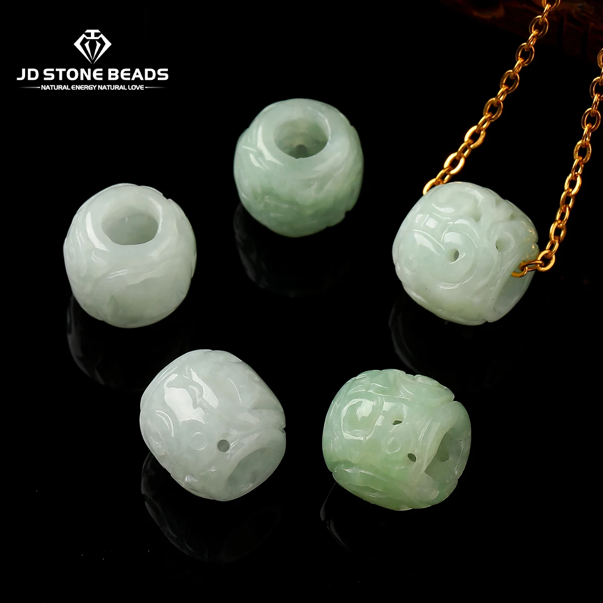 

1 шт. натуральный камень изумрудный жадеит выдалбливают резные бусины в форме бочонка для изготовления ювелирных изделий DIY ожерелье браслет аксессуар