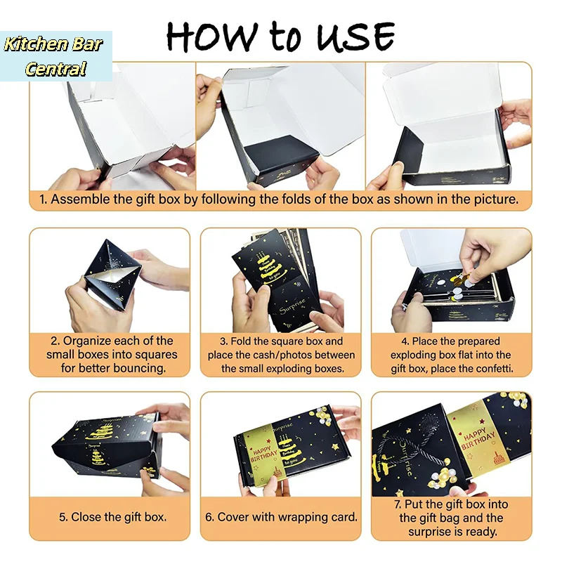 【10 Stück faltbare, aufspringende Überraschungs-Geschenkboxen in Schwarz-Gold, aufspringende Überraschungsbox, Valentinstagsgeschenk】 – Detail 7