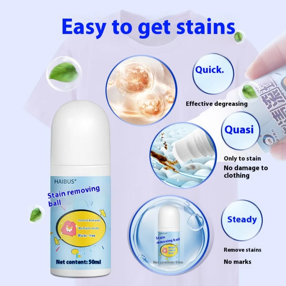 50ML Portable Clothes Stain Removal Magic No-wash Roller-ball Cleaner Fabric Cloth Rub Wipe Multi-purpose Oil Stain Remover