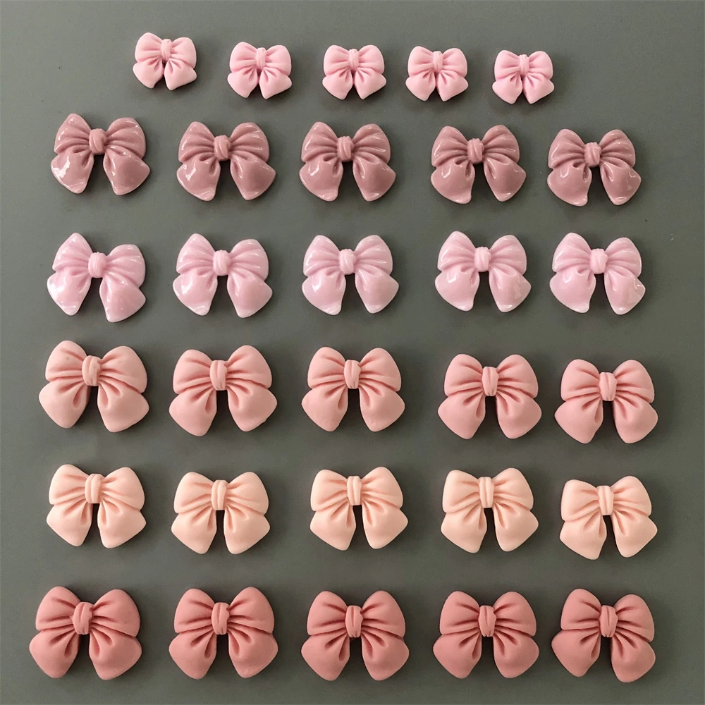 30Pcs Kawaii Sweet Girl Pink French Elegance Bow Resin Nail Art Charms Decor Flatback Phone Case Diy Ornament Craft Accessories