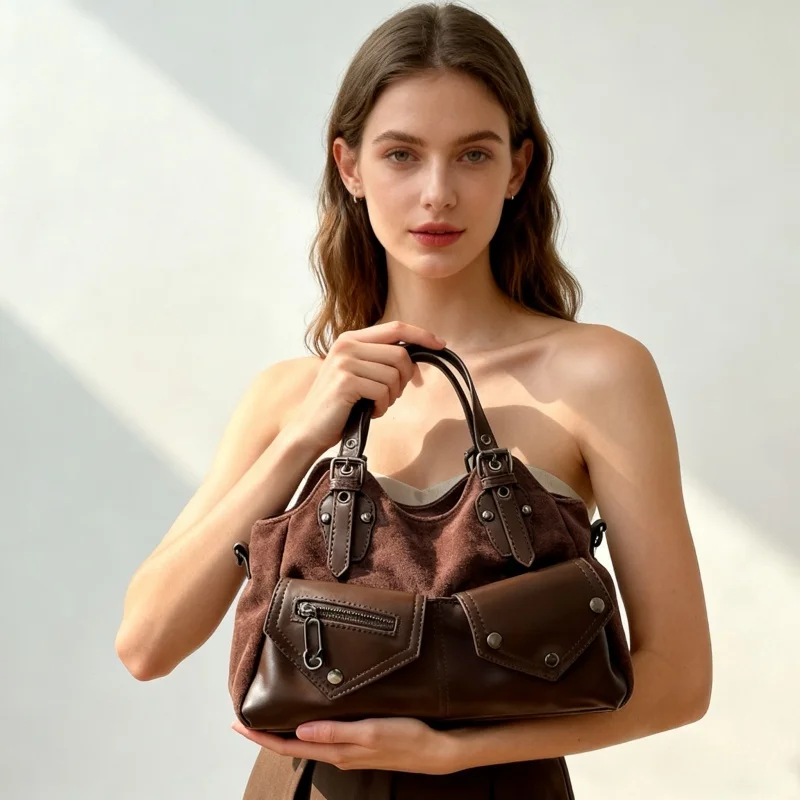 

Женская модная сумка через плечо из искусственной кожи, большая вместительная винтажная сумка-тоут с регулируемым ремешком, сумка-тоут с несколькими карманами, шикарная сумка-хобо