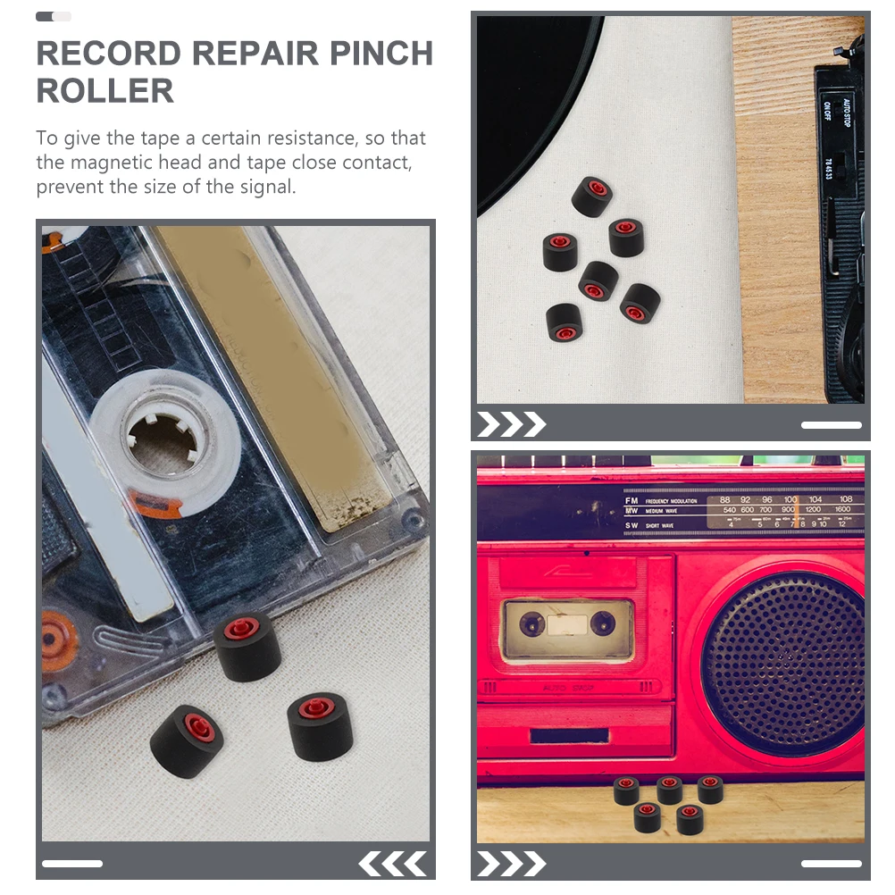 

12pcs Pinch Roller Plastic Shaft 9-6.5-9.1-1.5 for Tape Recorder Cassette Player Repair Durable Rubber Wheel Audio Device
