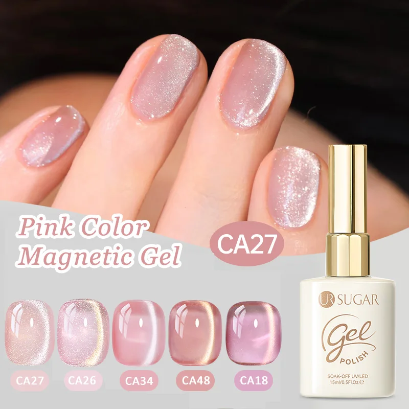 UR SUGAR 15ml Rosa Katzenaugen-Magnetgel Nagellack Nude Pink Gold Leichtes UV-Gel Abziehbarer Nagellack Maniküre DIY