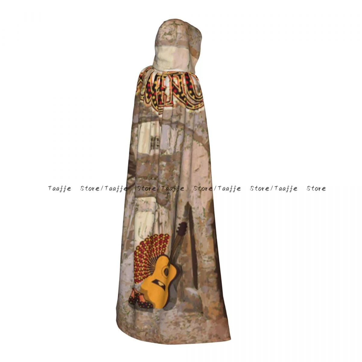 Tarjeta de calle de flamenco con capa de bruja de guitarra española, disfraz de Cosplay con capucha, capa larga de fiesta para adultos de Halloween