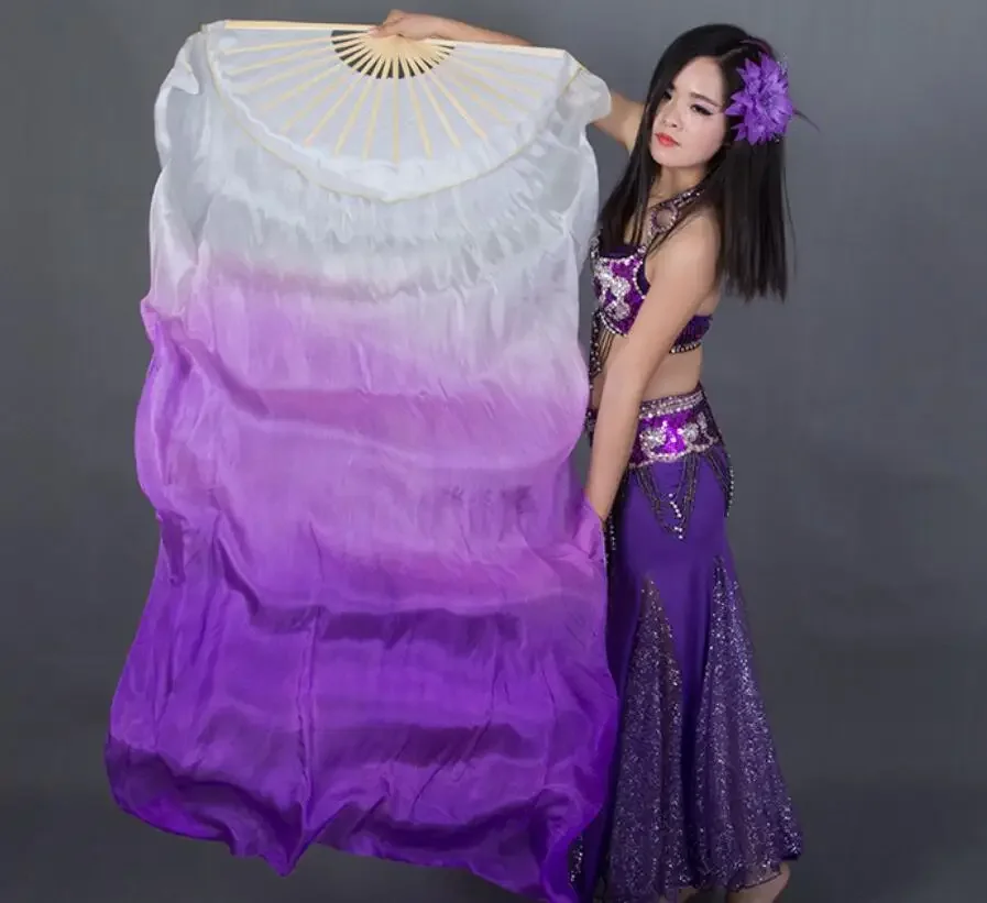 Velo de abanico de seda para danza del vientre de 1,2 m, accesorios clásicos Yangko ligeros para niñas, venta al por mayor, nuevo, blanco, rosa, degradado, un par