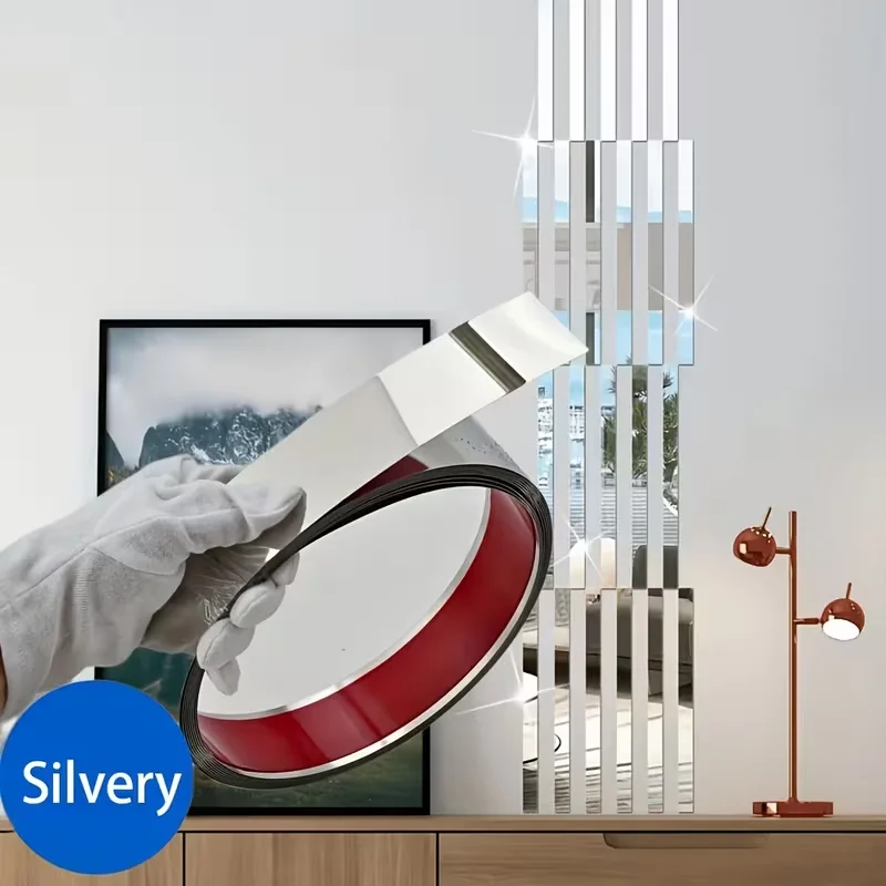 1PC 2.44m/96.06inch Silver Stainless Steel Multi-Functional Decorative Strip, Self-Adhesive Pressure Strip, Shiny Mirror Materia