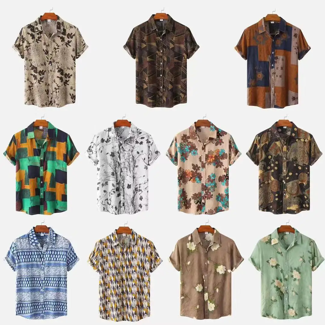 

Youth Men's Floral Short Sleeve Shirt Casual Printed Cotton T-Shirt Comfortable Breathable Summer Fashion Inner Wear Top