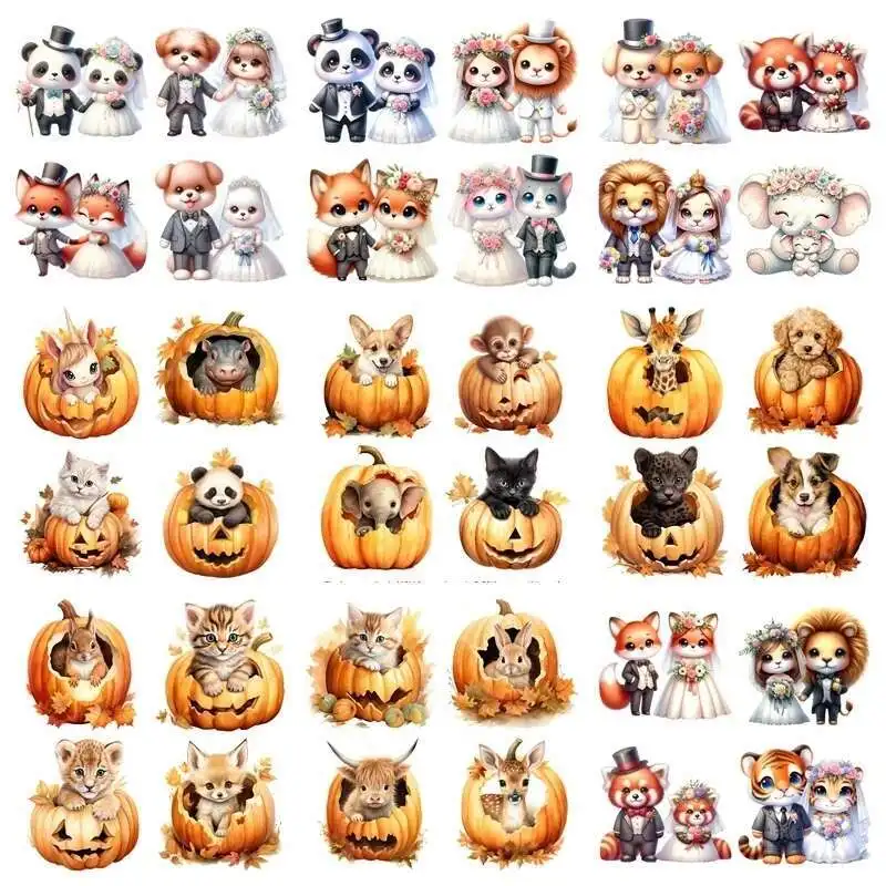 14CM Pumpkin small animals Iron On Heat Transfer Sticker For Clothes DTF Pinted Vinyl Thermal Appliques Washable T-Shirt Decal
