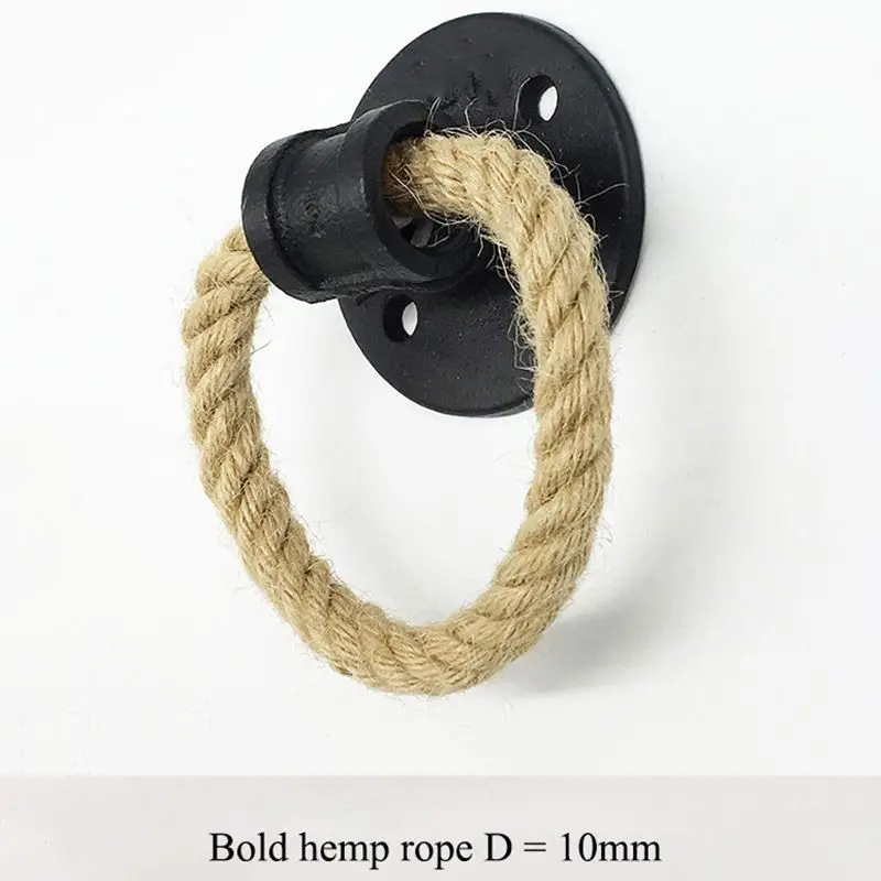 Retro Iron Cabinet Pulls Wall Mount Wooden Door Drawer Dresser Hemp Rope Hanging Pull Ring Buckle For Home Furniture Handle