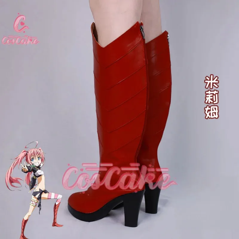

asdh8@Anime That Time I Got Reincarnated as a Slime Milim Nava Cosplay Shoes Women Halloween Party Red PU Leather High-heeled Bo