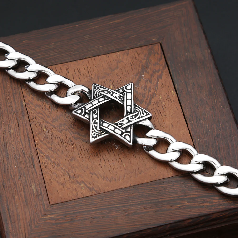 خمر نجمة داود سلسلة سوار 316L الفولاذ المقاوم للصدأ موضة السداسية أساور للرجال النساء تميمة مجوهرات هدايا بالجملة