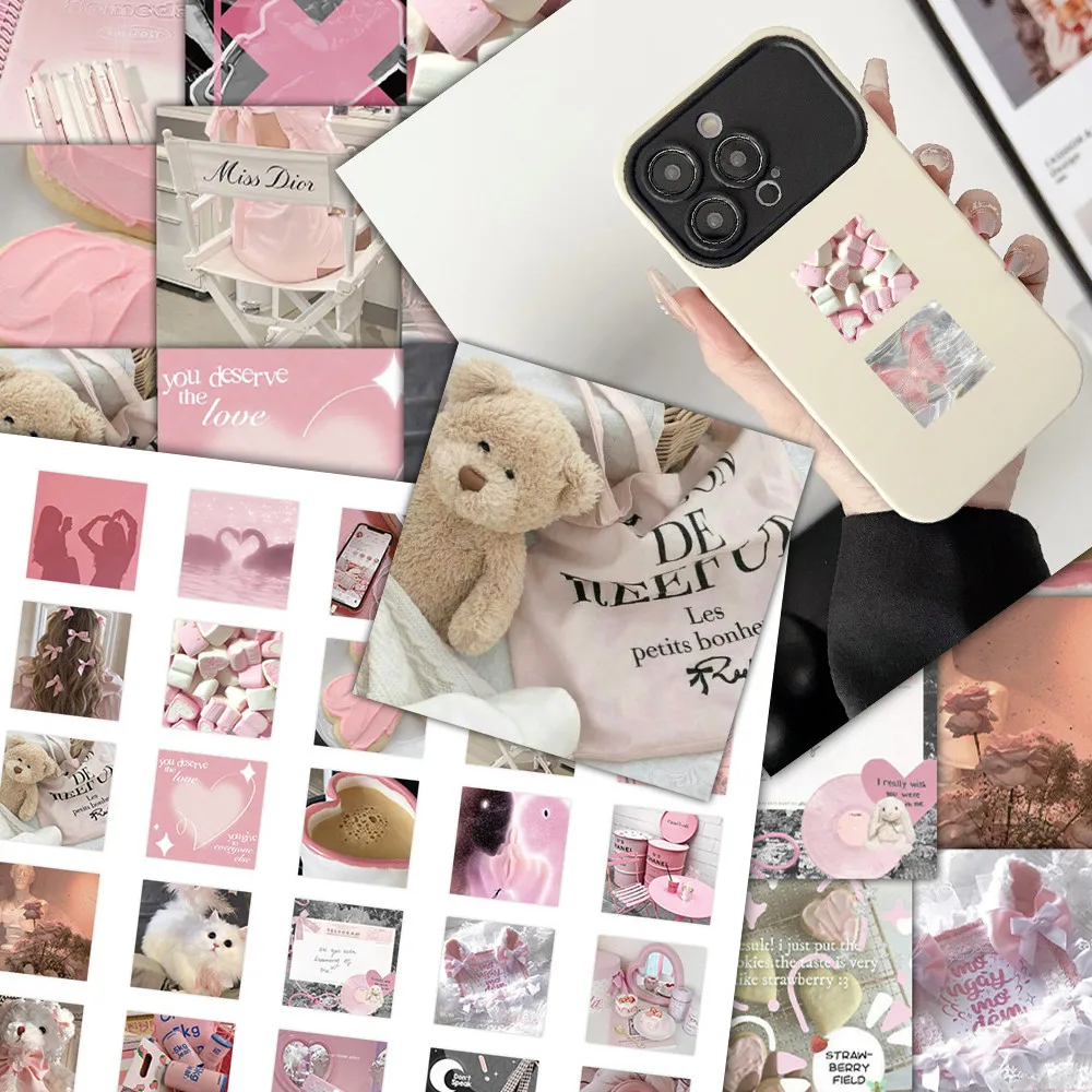 54PCS Pink Realistic Small Objects Graffiti Stickers for Bicycle Hand Account Pencil Case Decals