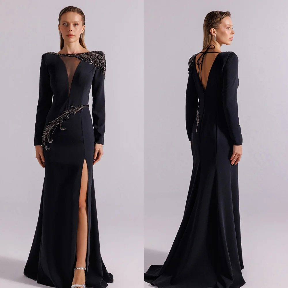

Customized Formal Exquisite Jersey Beading Sequined Mermaid Scoop Neck Long Dresses Evening Dresses Sizes Available High Quality