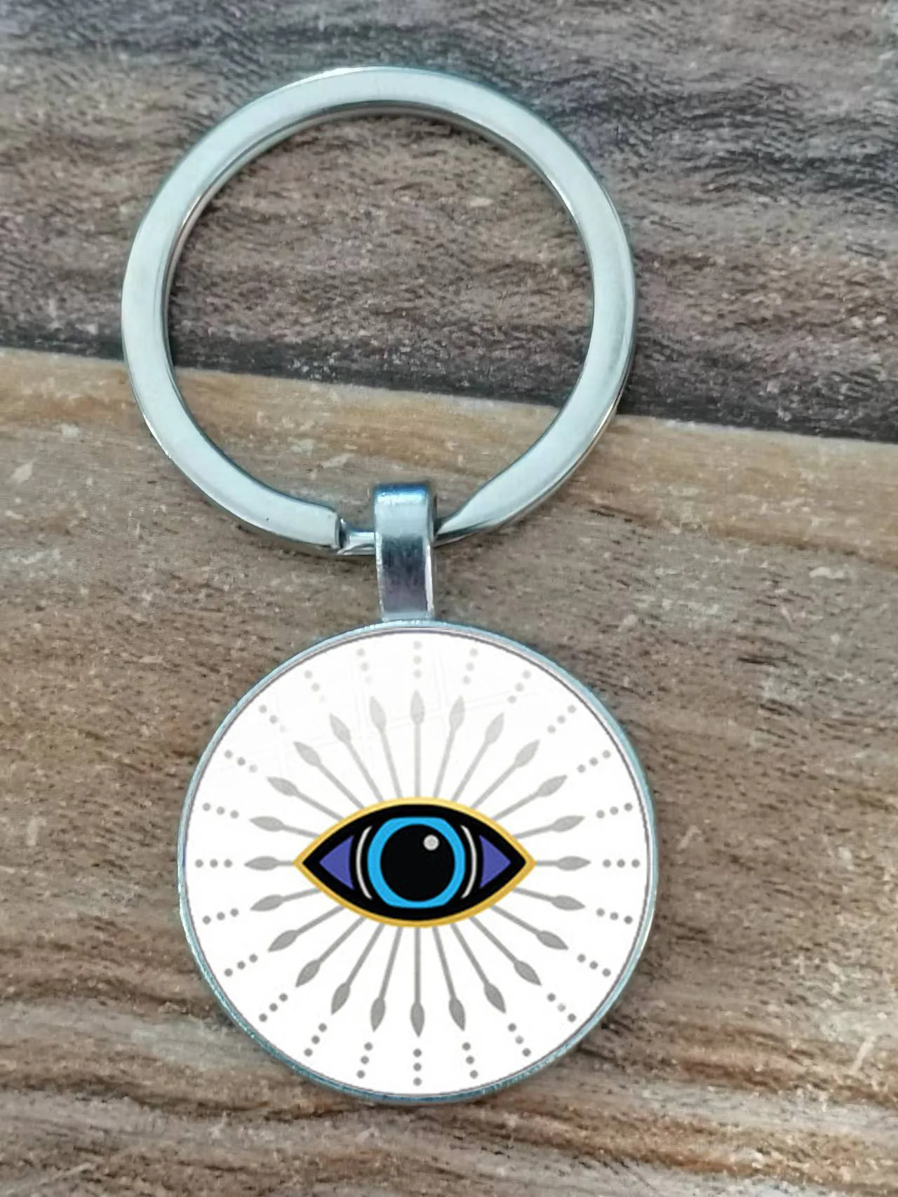 Schönheit Blau Bösen blick Religiöse Foto Runde Glas Cabochon Schlüsselbund Tasche Auto Keychain Schmuck Keychain Geschenk – Detail 8