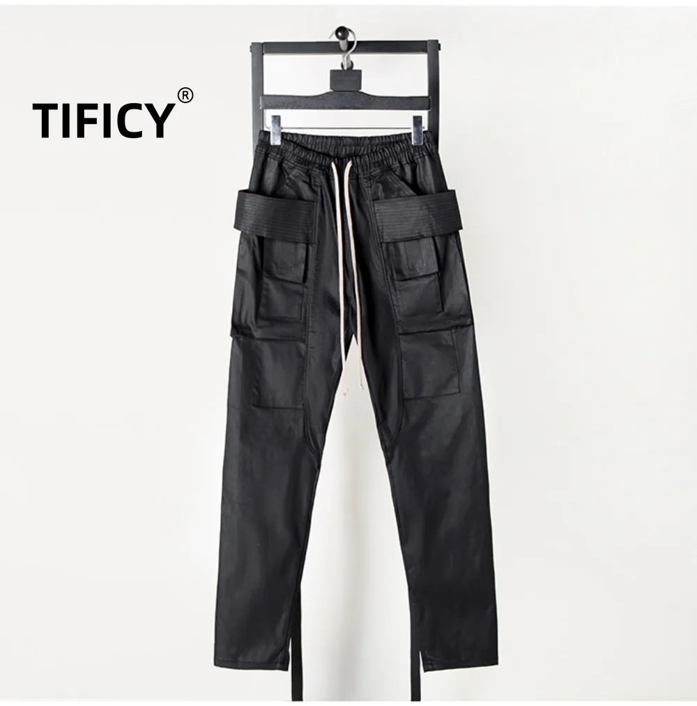 High Street Pants Men's Classic High Street Dark Style Brushed Wax Coating Double Ring Workwear Casual Loose Straight Leg Pants