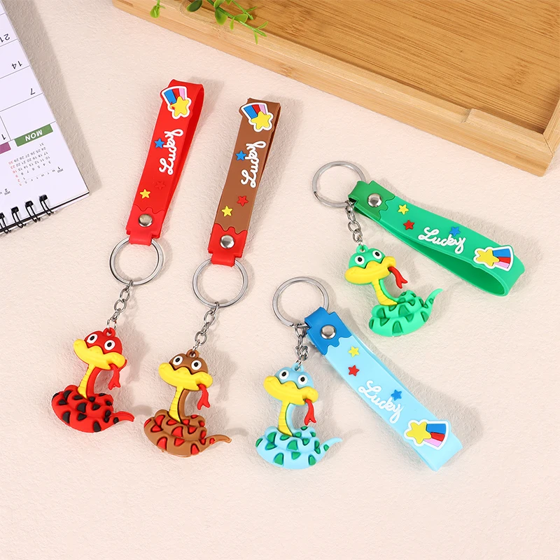 Creative Snake Pendant Keychain Cute Cartoon Boa Constrictor Zodiac Snake Year Lucky Charms Backpack Car Ornament Key Ring