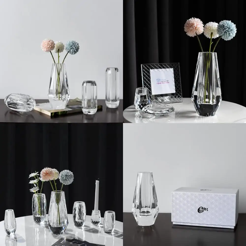 

8.27 Elegant Crystal Flower Vase - Lead-Free, European-Style for Home Decor, Weddings & Gifts