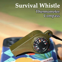 Outdoor 3 in 1 Camping Hiking Emergency Survival Whistle with Compass,Thermometer,Outdoor Whistle Camping Tools ArmyGreen Color