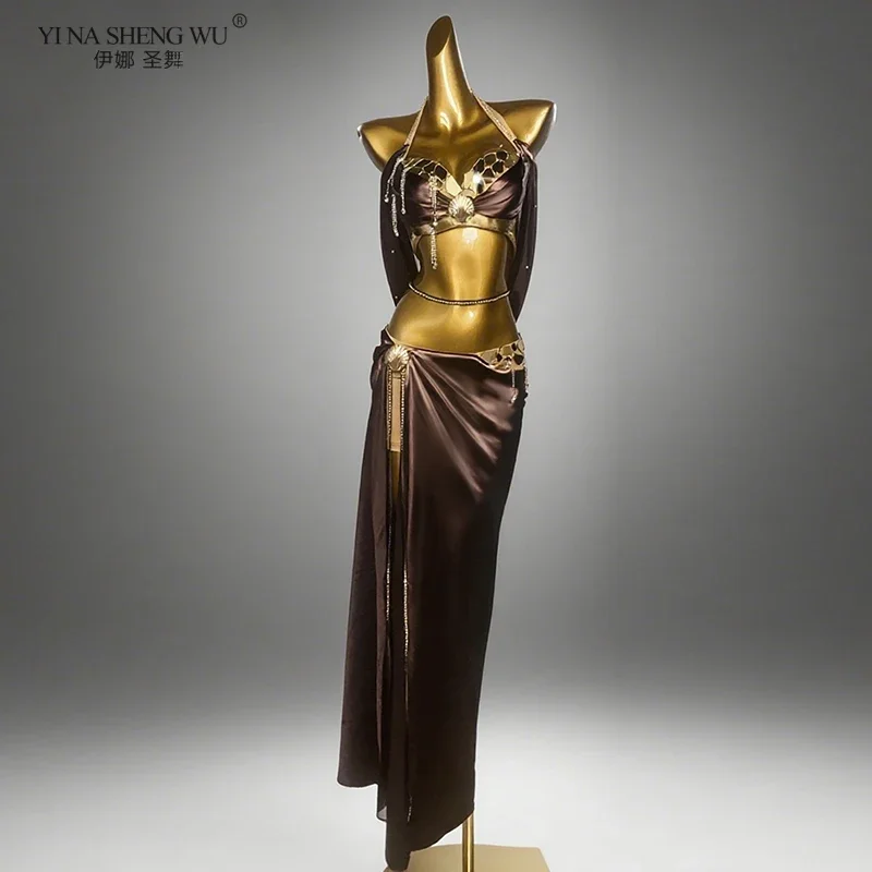 

Высококачественный костюм для соревнований по восточным танцам для женщин: топ с бахромой и сексуальная длинная юбка с разрезом – наряды для выступлений в восточном стиле